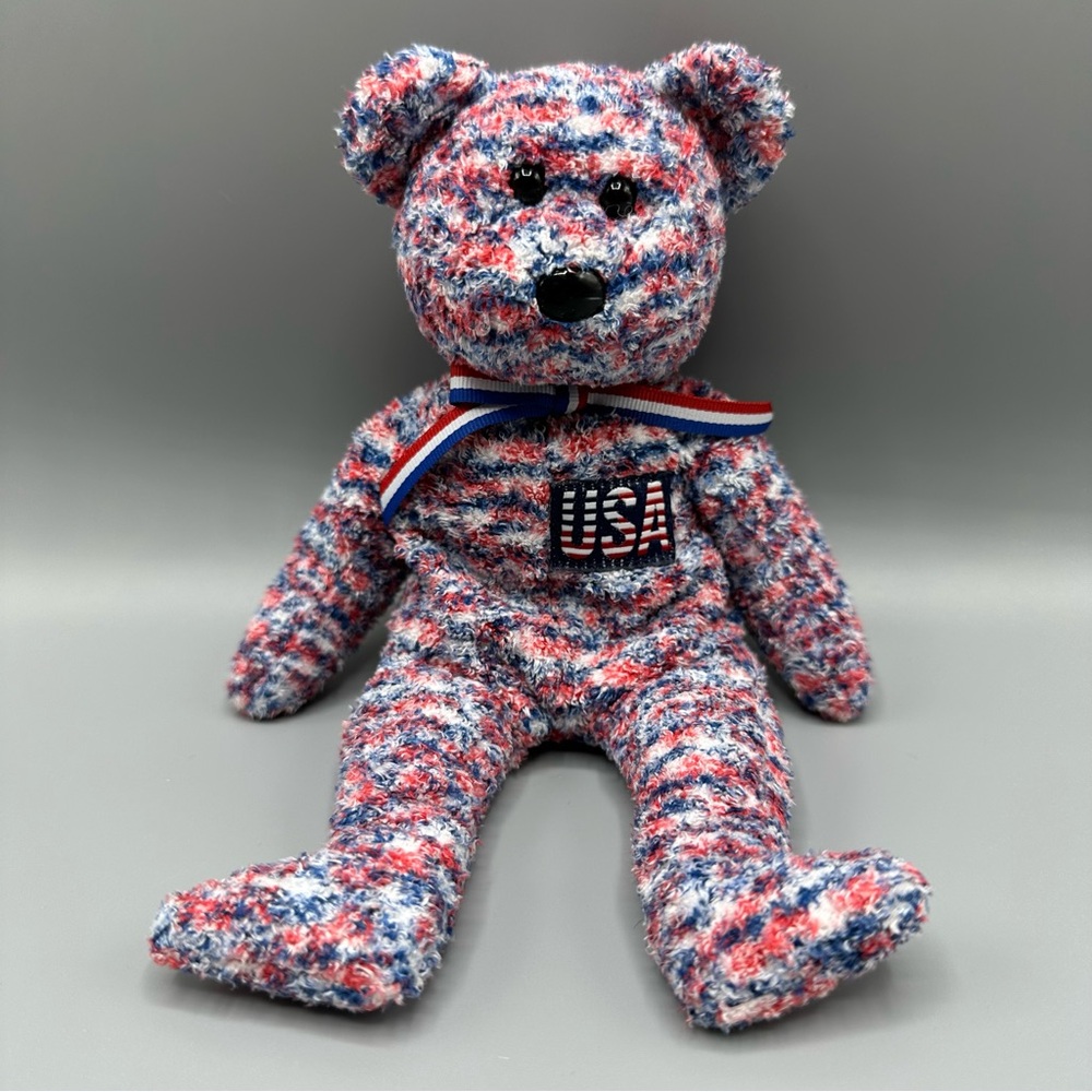 Rare Vintage Ty Beanie Baby Babies 8” Patriotic bear plush USA 2000